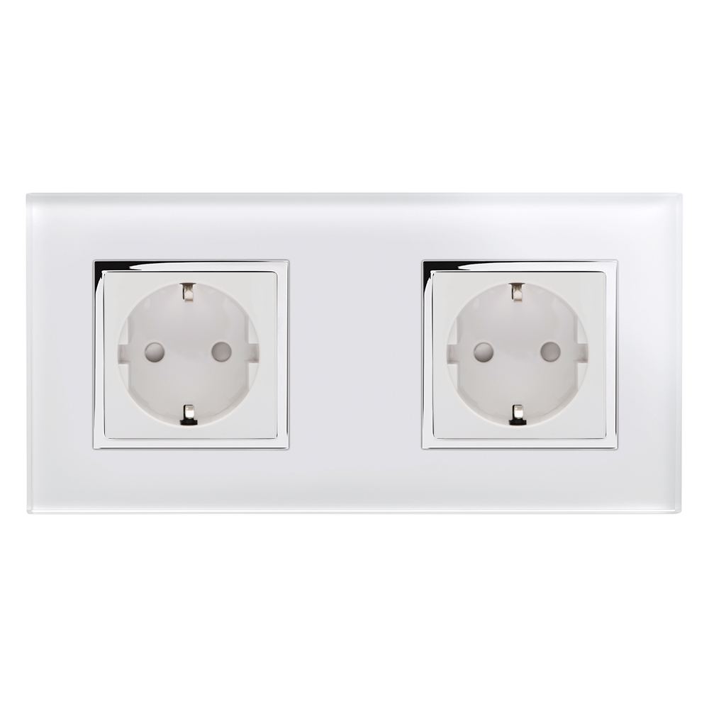Crystal CT 13A Schuko Dual Double Plug Socket White RetroTouch